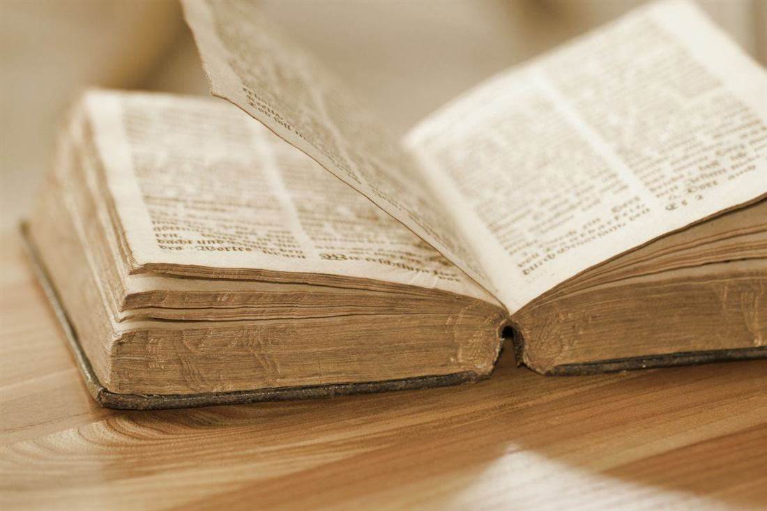 Livro aberto com páginas de texto; foto ilustrativa, não da edição Bíblia do Discípulo